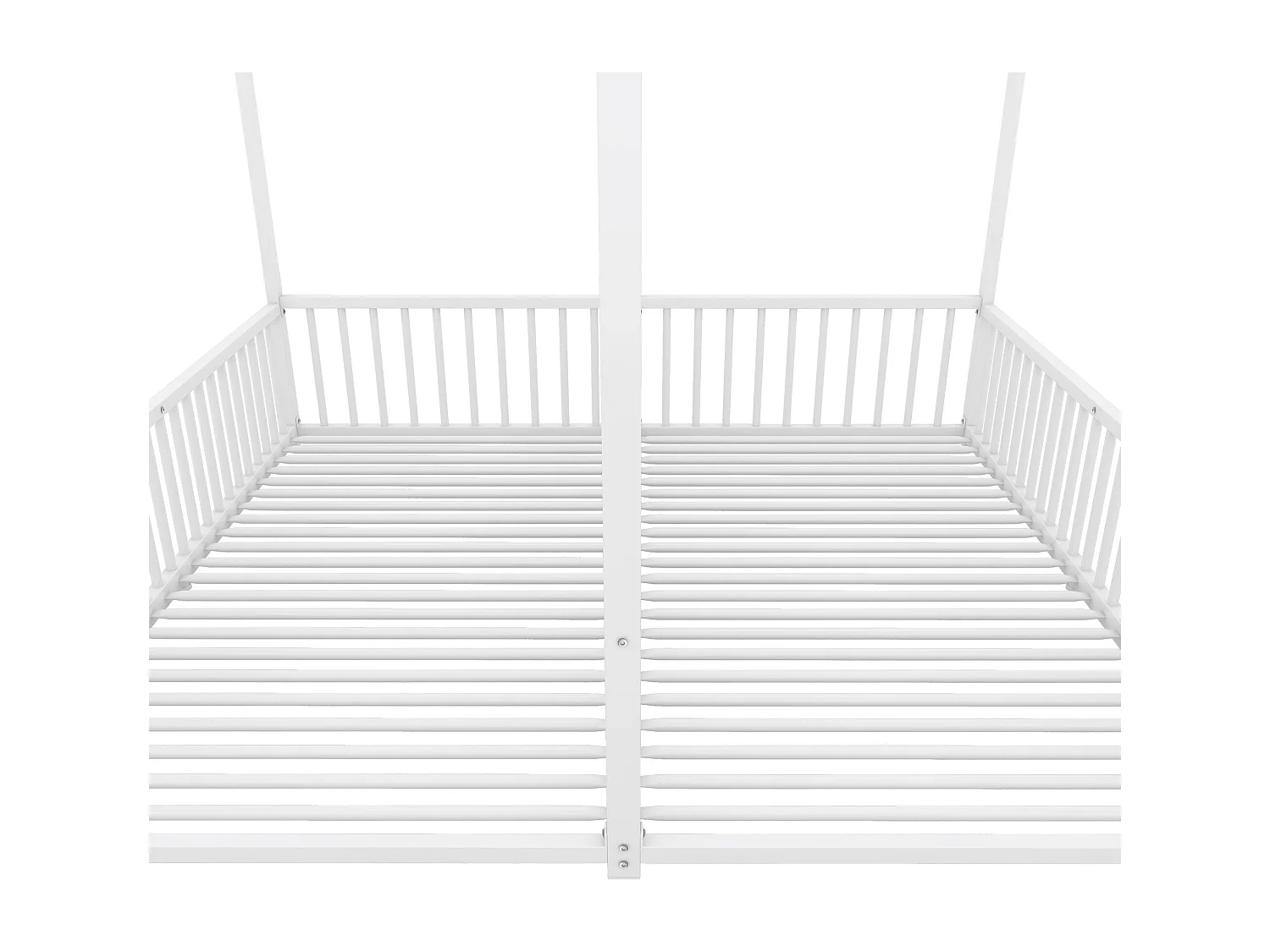 Lit cabane en fer 2x90x200cm - avec toit et sommier à lattes - Blanc