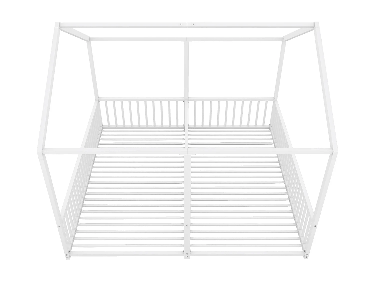 Lit cabane en fer 2x90x200cm - avec toit et sommier à lattes - Blanc