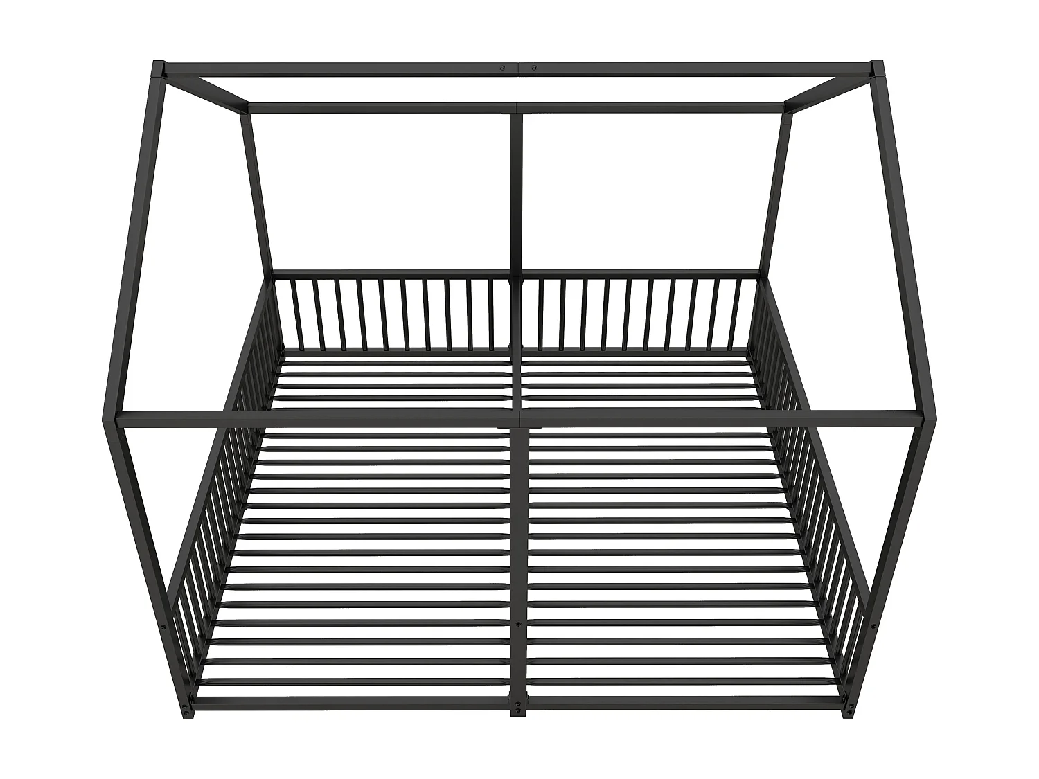 Lit cabane en fer 2x90x200cm - avec toit et sommier à lattes - Noir