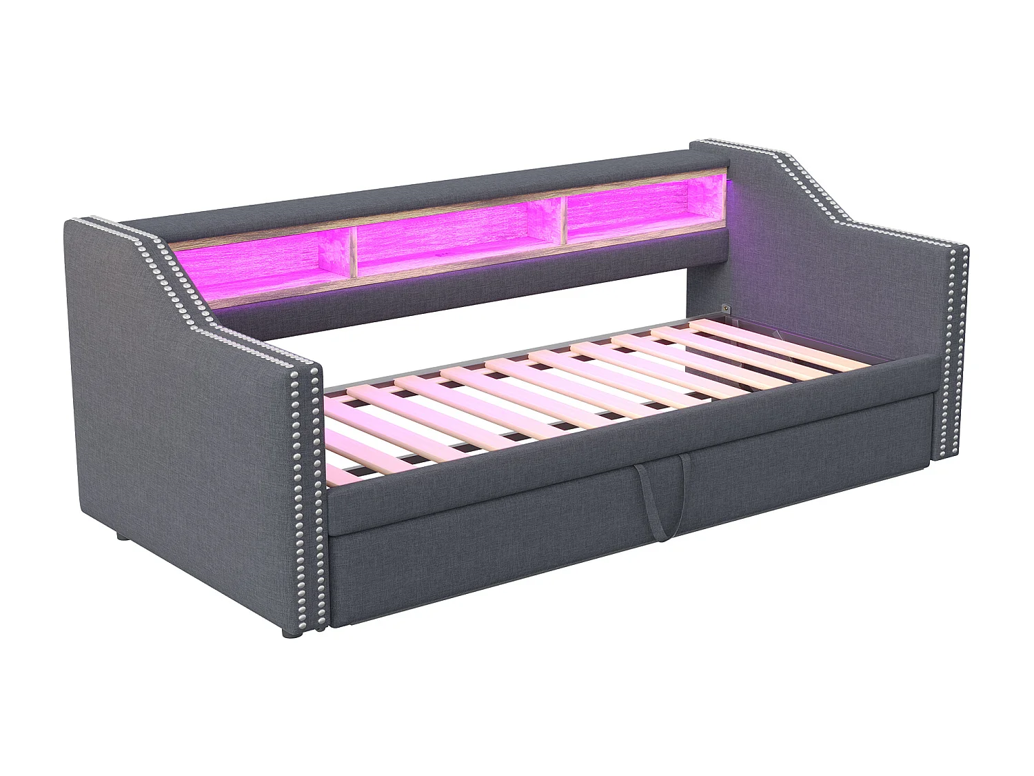 Uitklapbare slaapbank 90/180x190cm in linnen - met LED & USB - met lattenbodem - Grijs