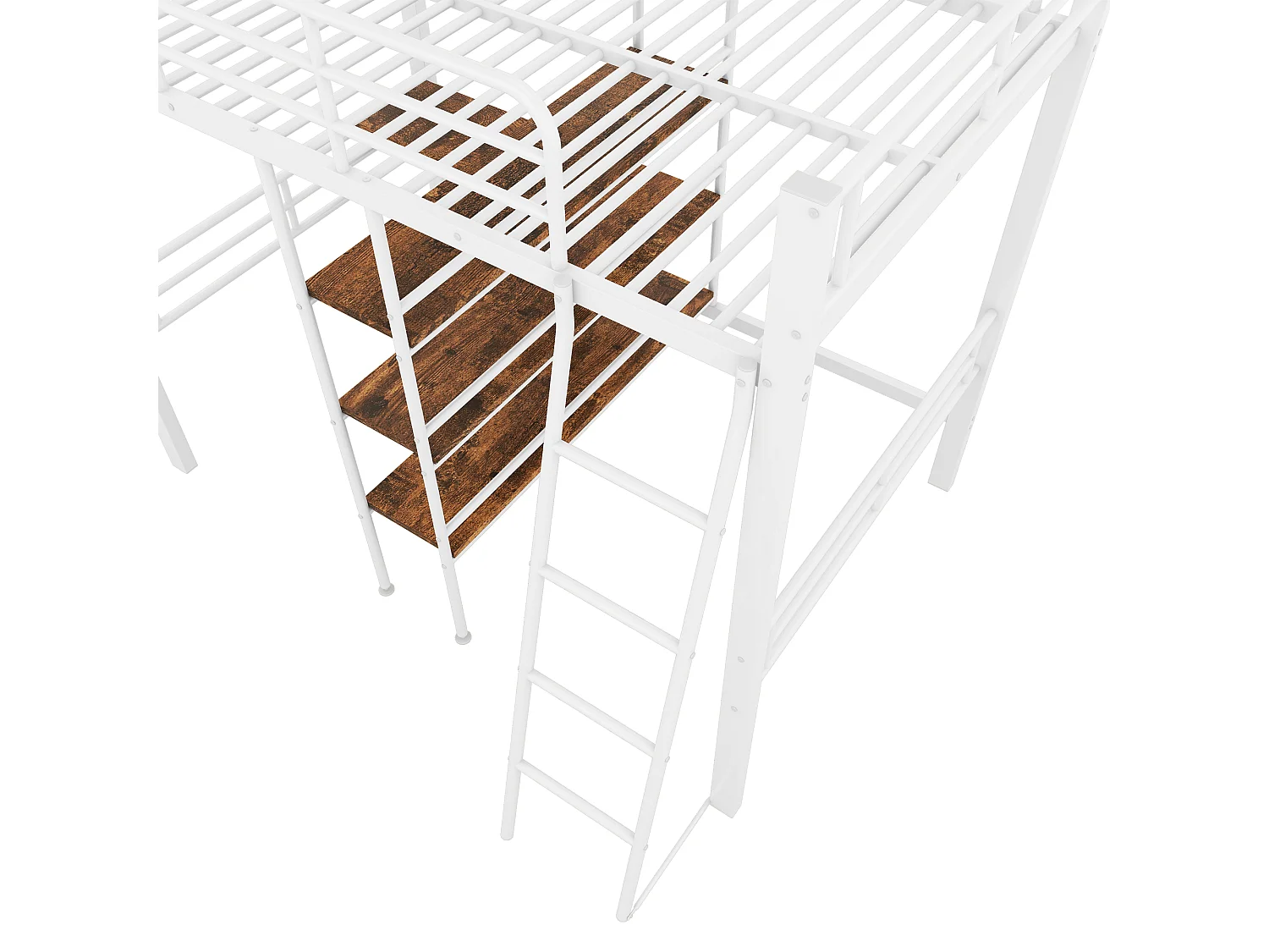 Letto a soppalco 90x200 cm - con scrivania e ripiani portaoggetti - Bianco