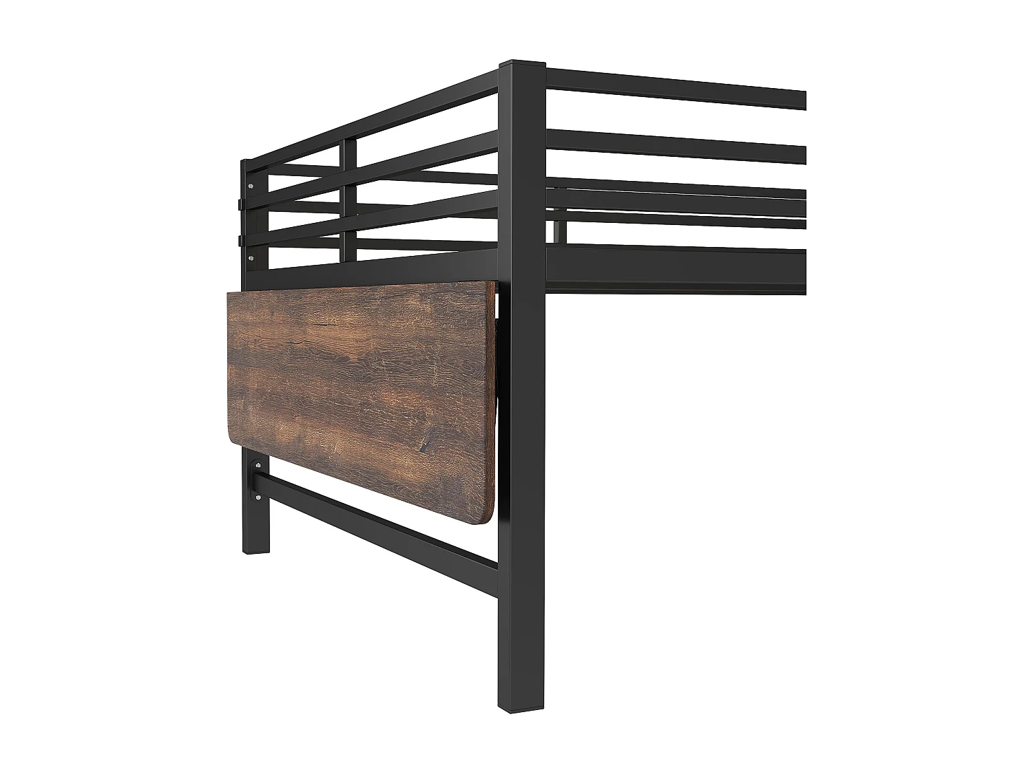 140 x 200 cm großes Hochbett aus Metall mit LED – mit ausklappbarem Schreibtisch und Lattenrost – Schwarz