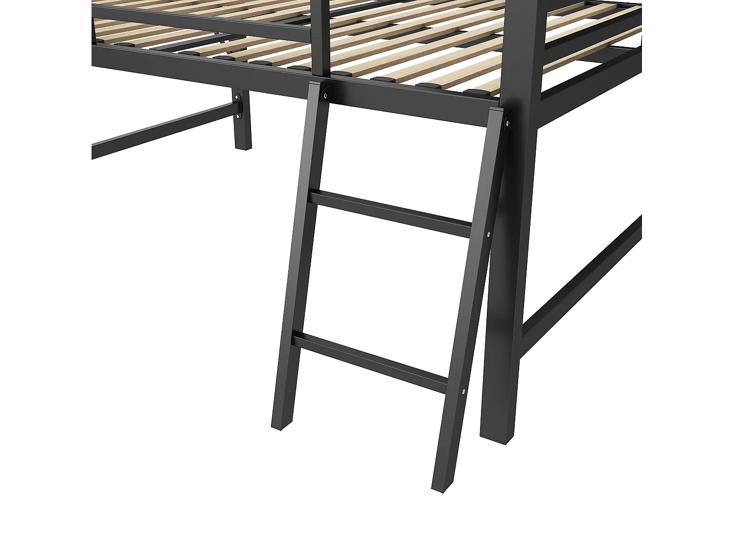 140 x 200 cm großes Hochbett aus Metall mit LED – mit ausklappbarem Schreibtisch und Lattenrost – Schwarz