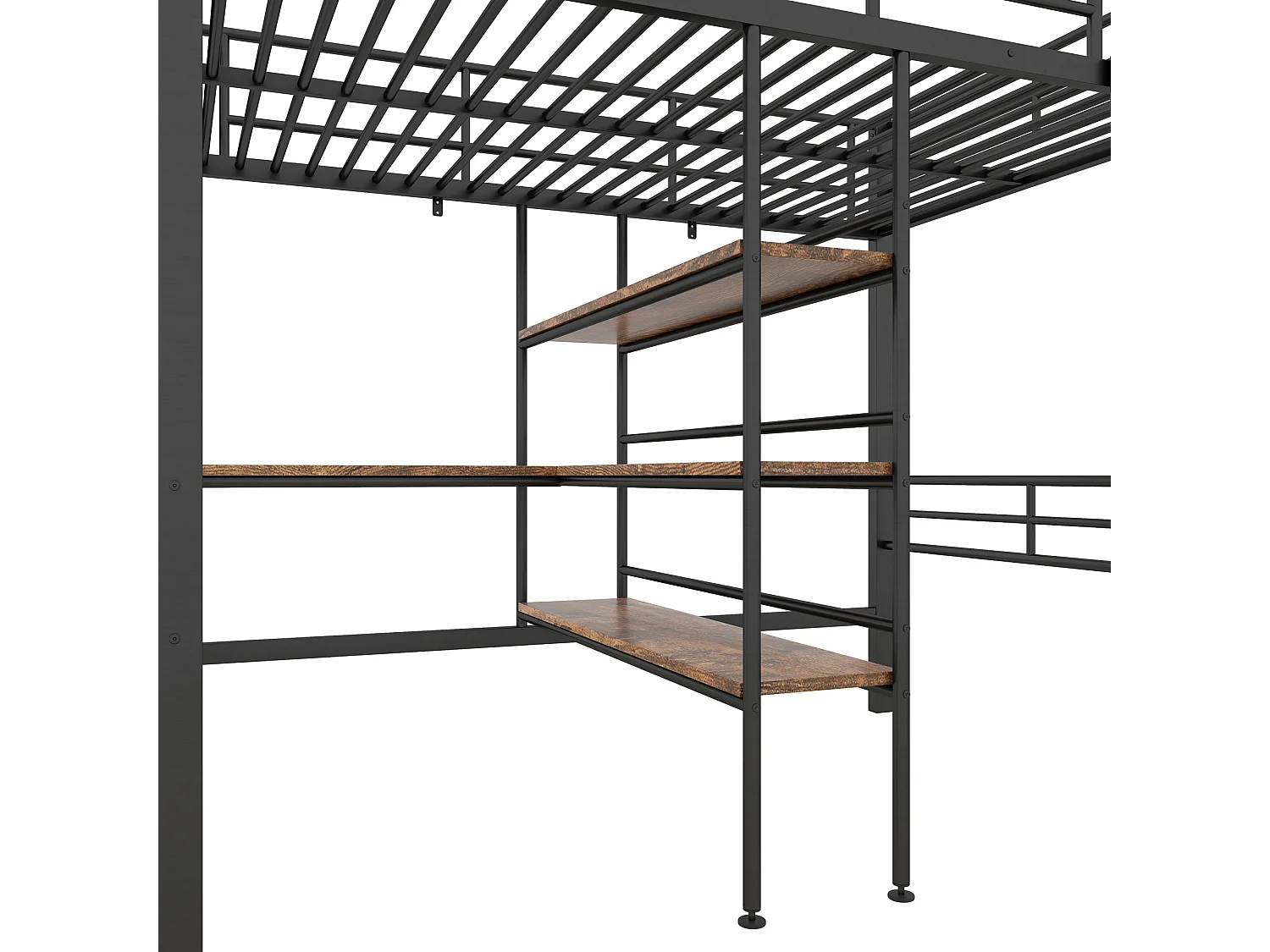 Hochbett 90 x 200 cm – mit Schreibtisch und Ablagen – Schwarz
