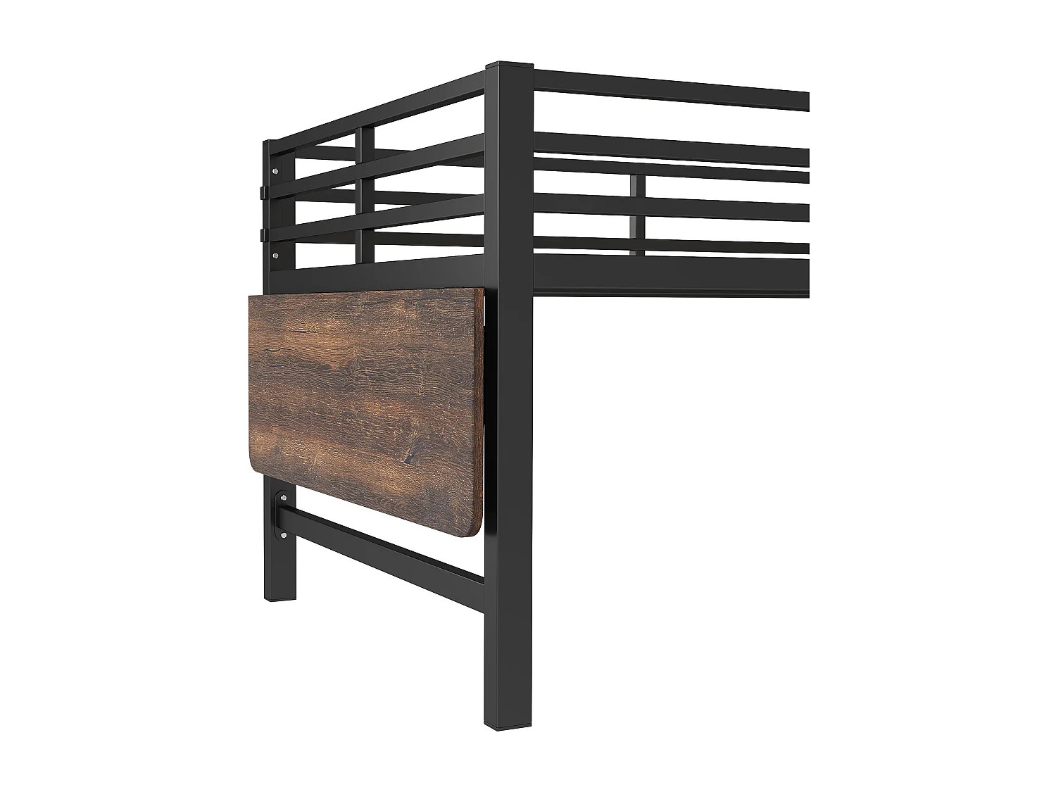 90 x 200 cm großes Hochbett aus Metall mit LED – mit Klappschreibtisch und Lattenrost – Schwarz