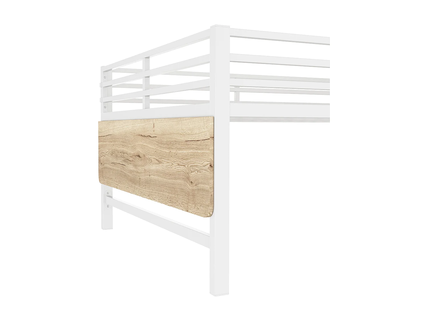 Cama altillo de metal de 140x200 cm con LED - con escritorio abatible y somier - Blanco