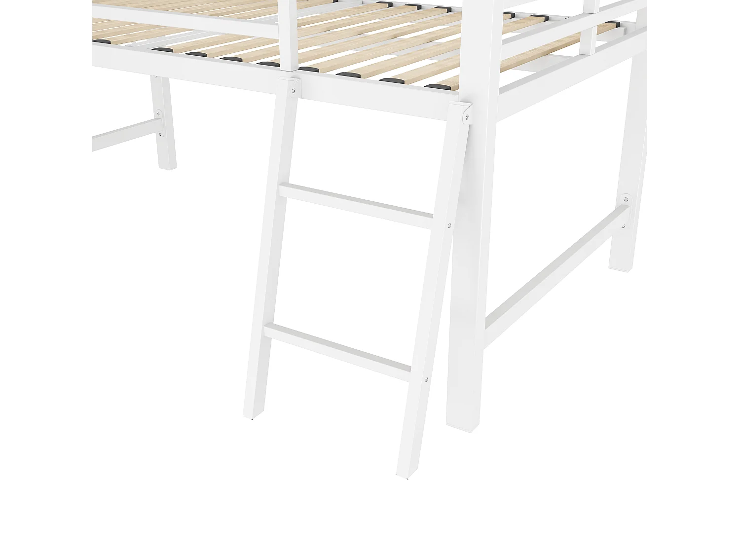 Metalen hoogslaper 90x200cm met LED - met neerklapbaar bureau en lattenbodem - Wit