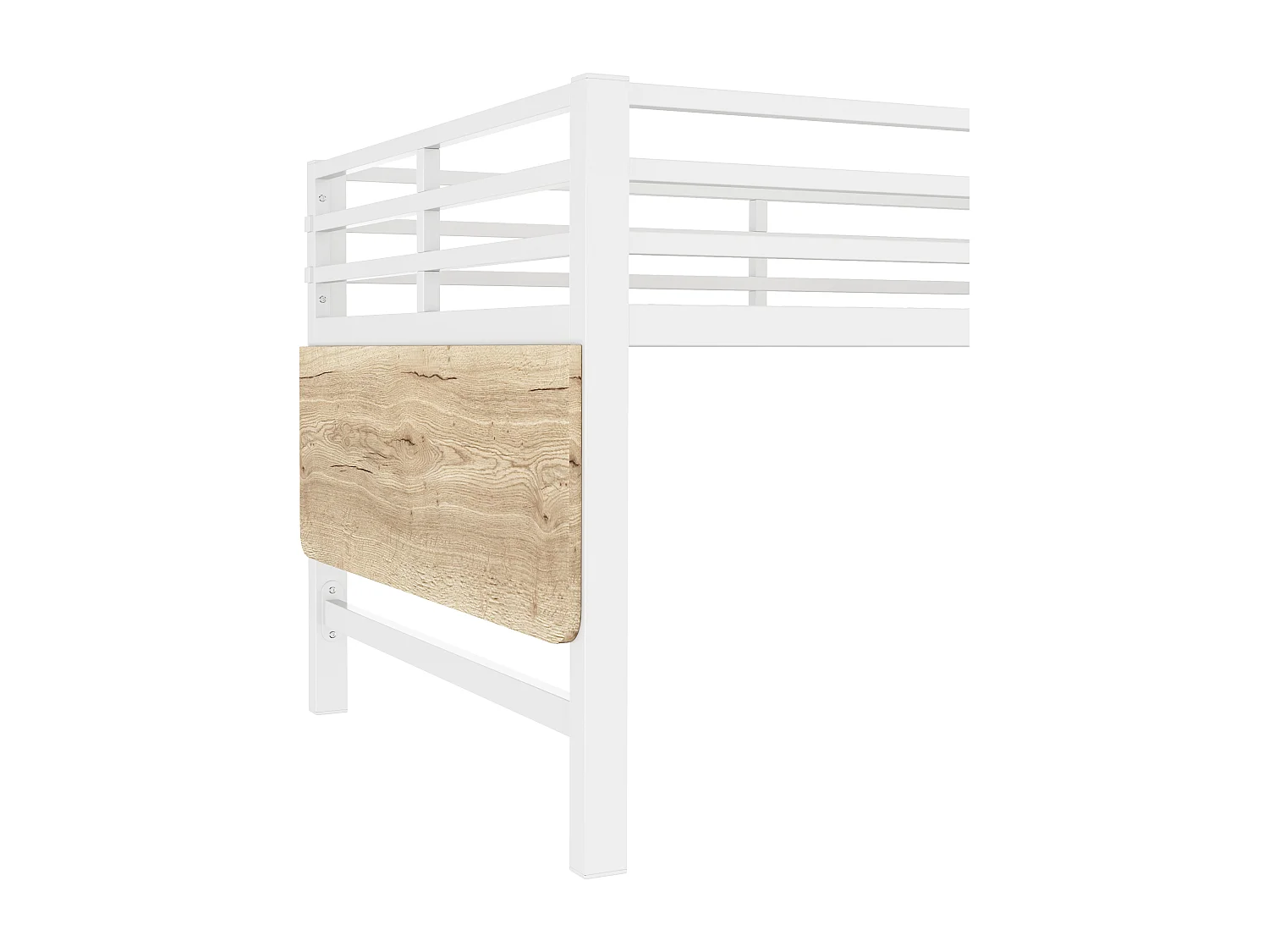 Cama alta de metal de 90x200 cm con LED - con escritorio abatible y somier de láminas - Blanco