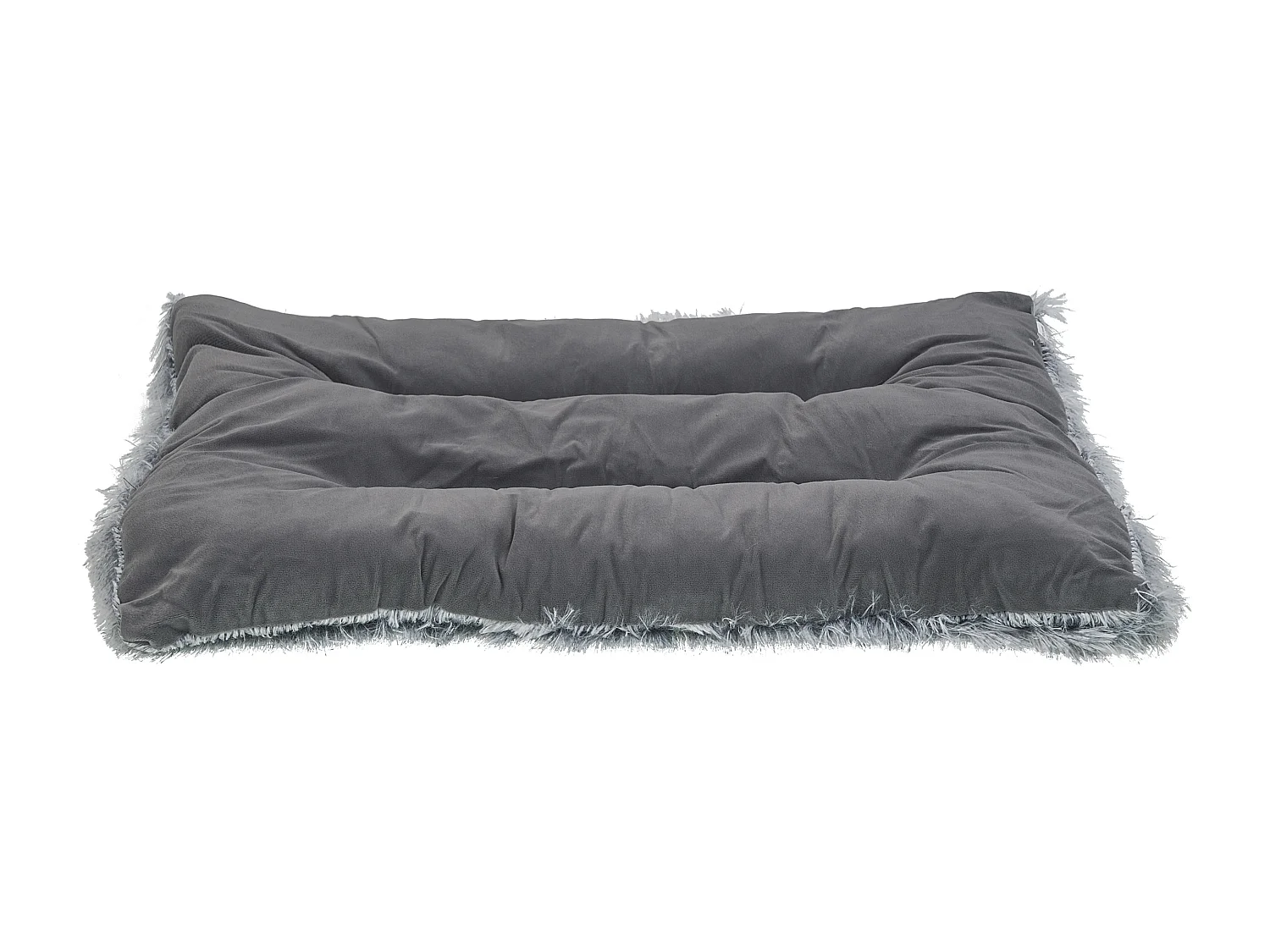 Modernes Tierbett aus weichem Samtstoff mit Quasten grau 60 x 45 cm Ergani