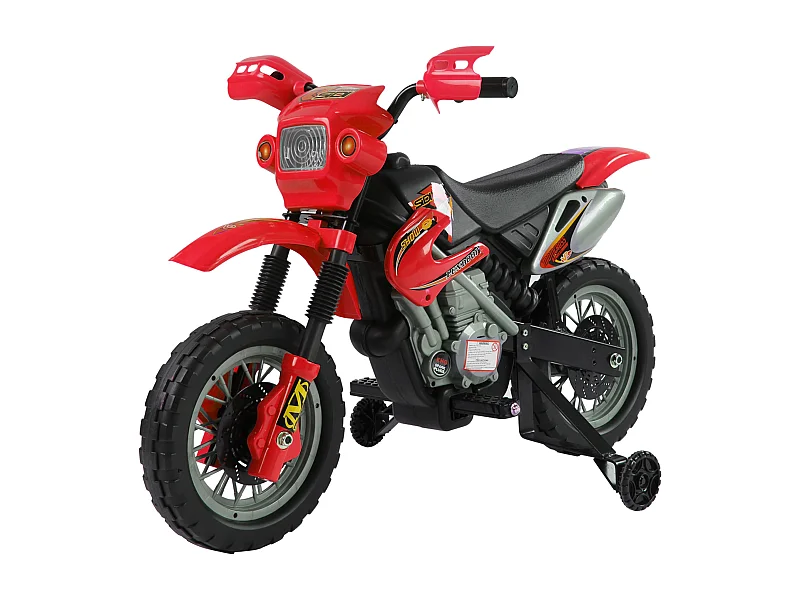 Moto cross électrique enfant 3 à 6 ans 6 V phares klaxon musiques 102 x 53 x 66 cm rouge et noir