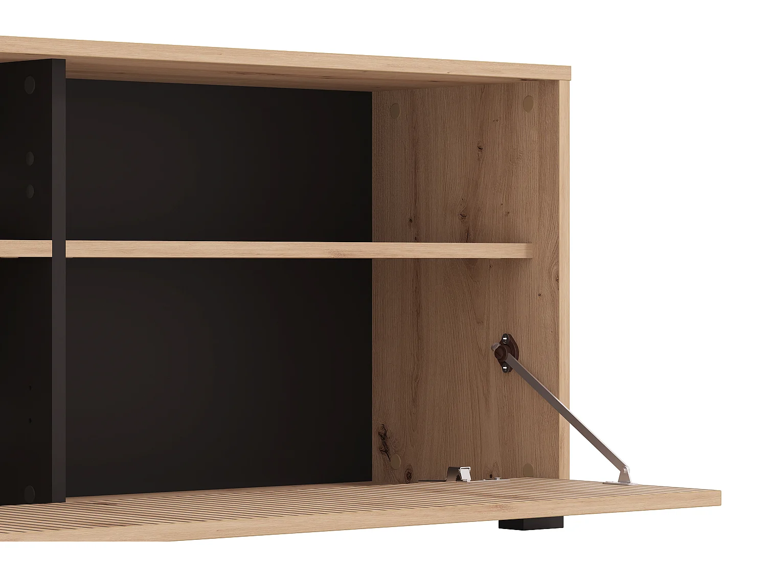 TV-Wand mit 3 Türen & 3 Ablagefächern - Holzfarben hell & Schwarz - BELUTZY