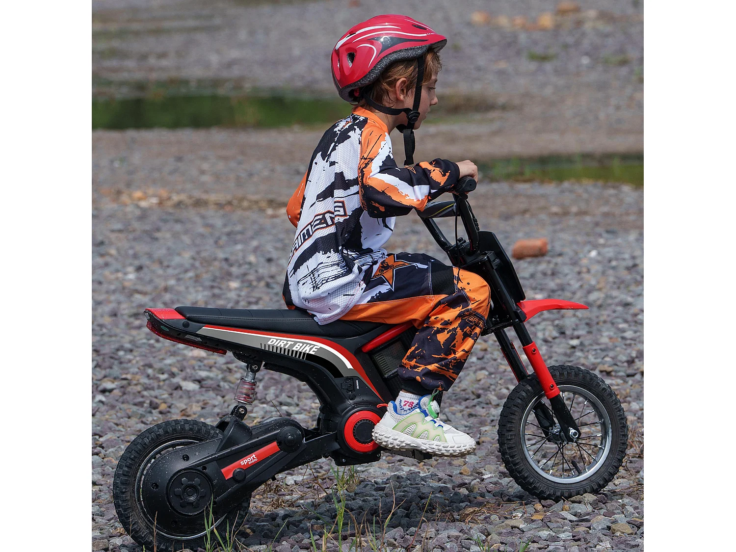 Moto cross électrique dirt bike enfant 350W 12V 2 vitesses 8-16 Km/h rouge noir