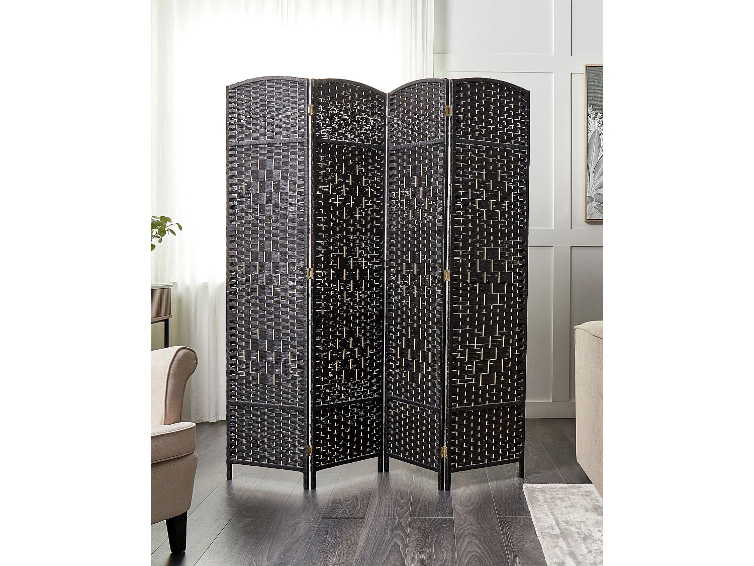 Séparateur de pièce à 4 panneaux LAPPAGO Noir 163 cm 170 cm