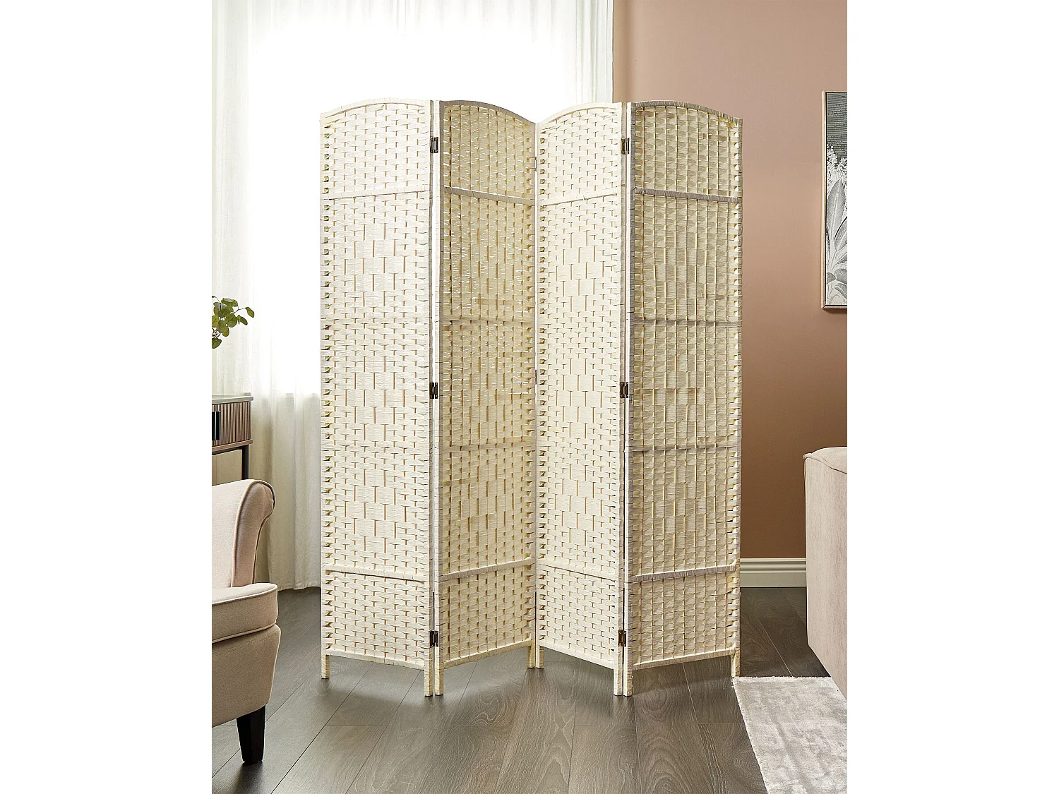 Séparateur de pièce à 4 panneaux LAPPAGO Beige clair 163 cm 170 cm