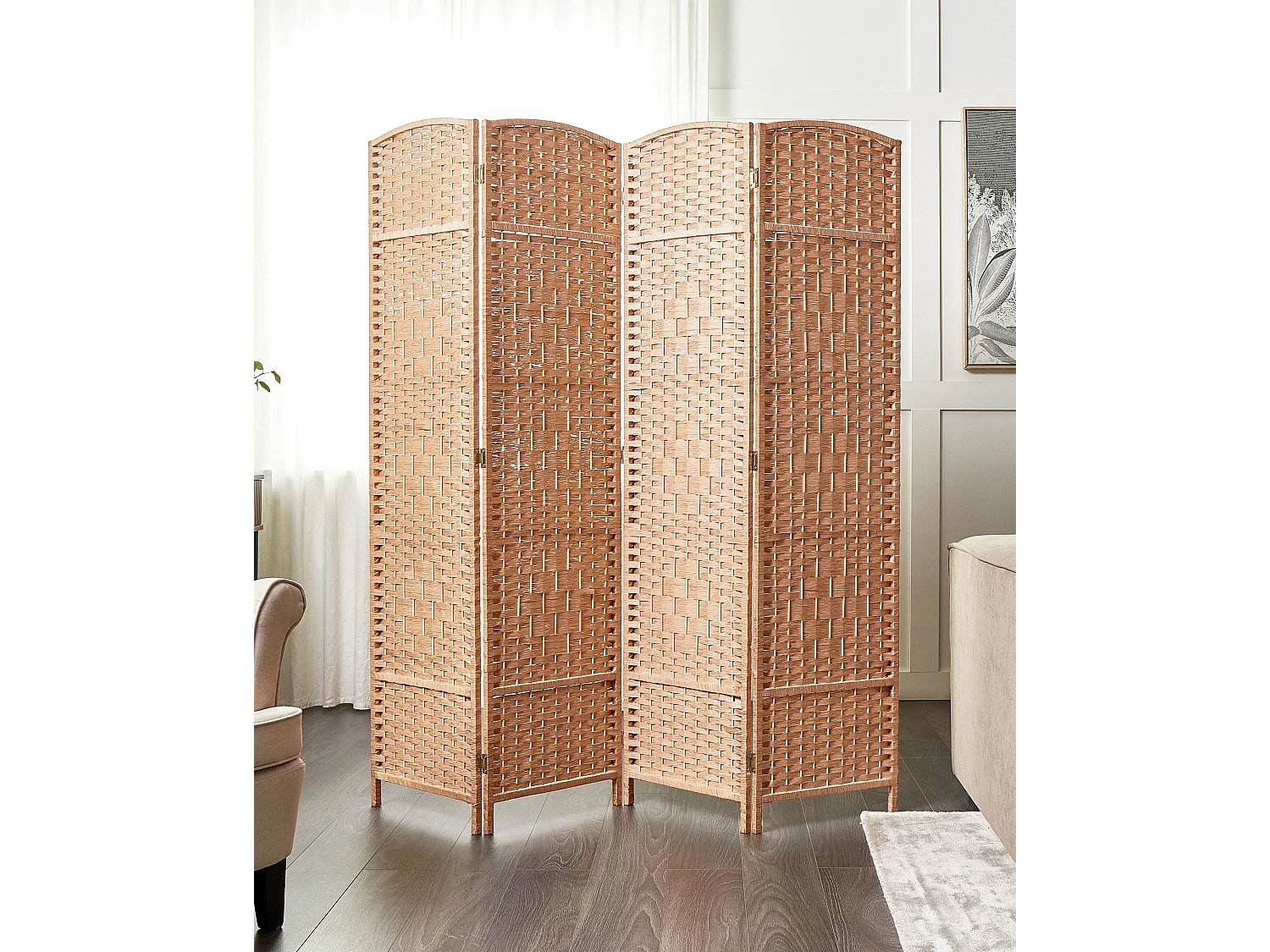 Séparateur de pièce à 4 panneaux LAPPAGO Naturel 163 cm 170 cm