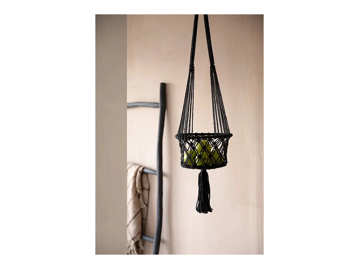 Der Makramee Pflanzenanhänger - Schwarz - L