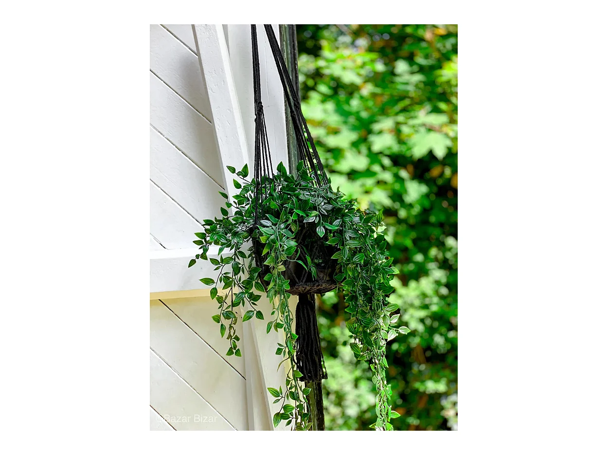 Der Makramee Pflanzenanhänger - Schwarz - L