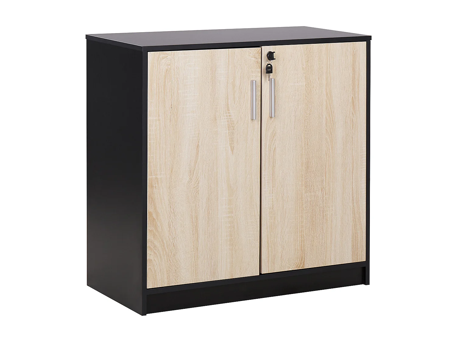 Büroschrank heller Holzfarbton / schwarz 80 x 80 x 40 cm abschließbar Zehna