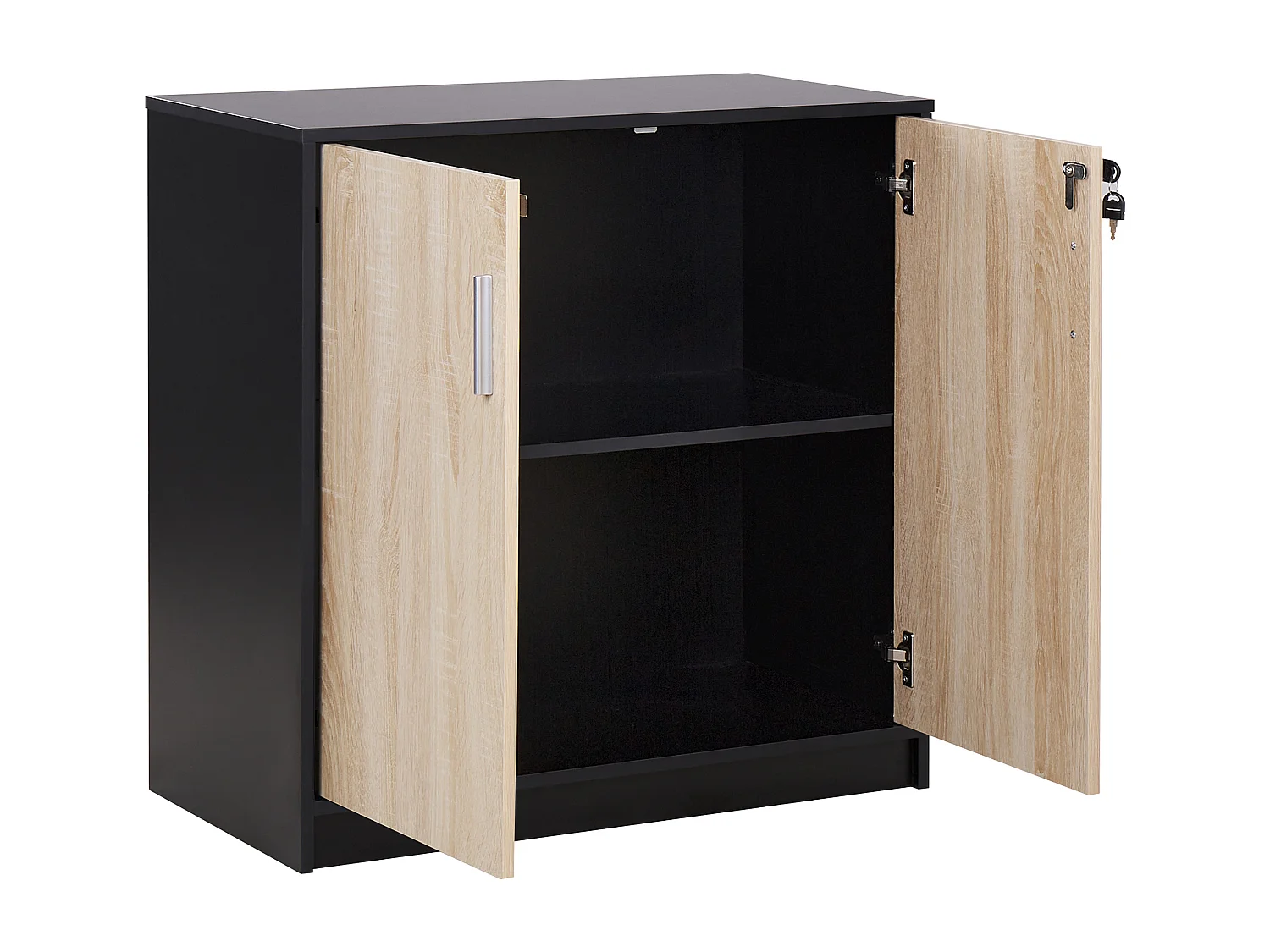 Büroschrank heller Holzfarbton / schwarz 80 x 80 x 40 cm abschließbar Zehna