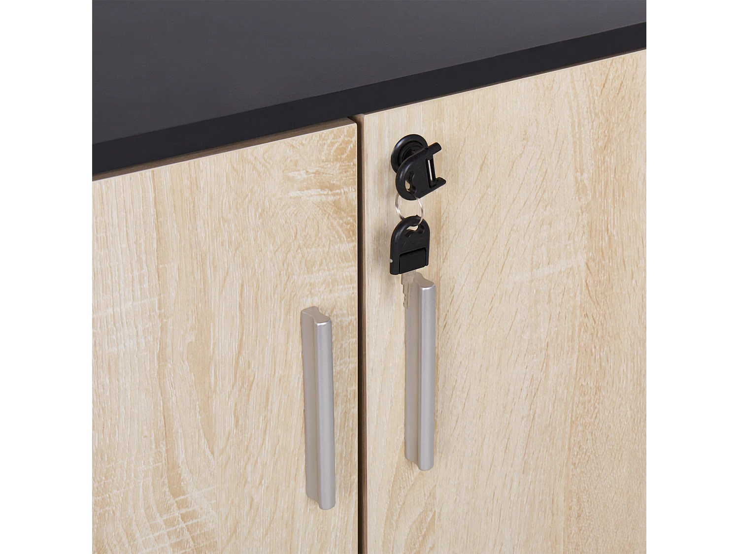 Büroschrank heller Holzfarbton / schwarz 80 x 80 x 40 cm abschließbar Zehna