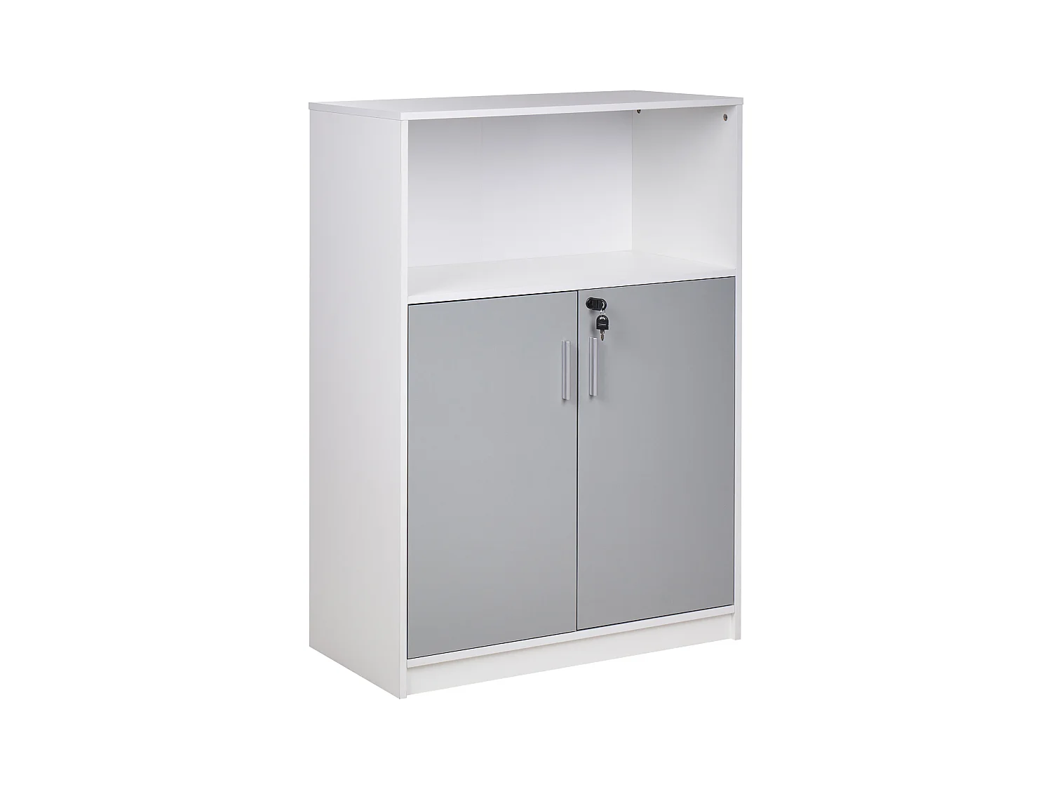 Büroschrank grau / weiß 117 x 80 x 40 cm abschließbar offenes Ablagefach Zehna
