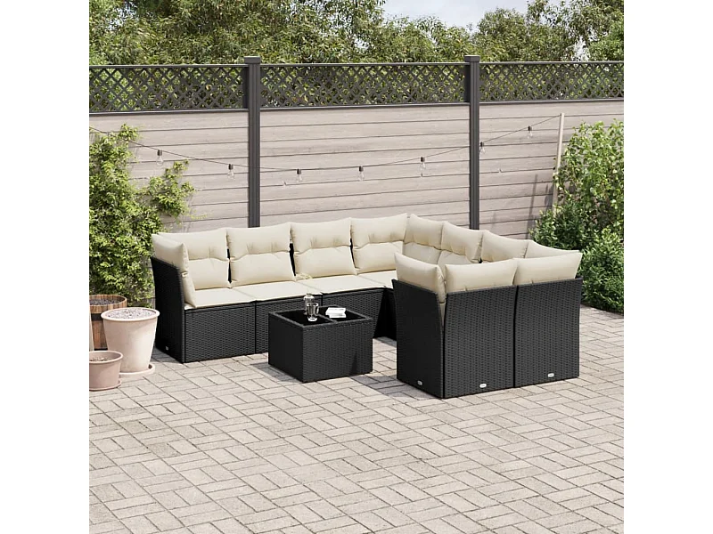 9 peças conjunto de sofás para jardim com almofadões vime PE preto
