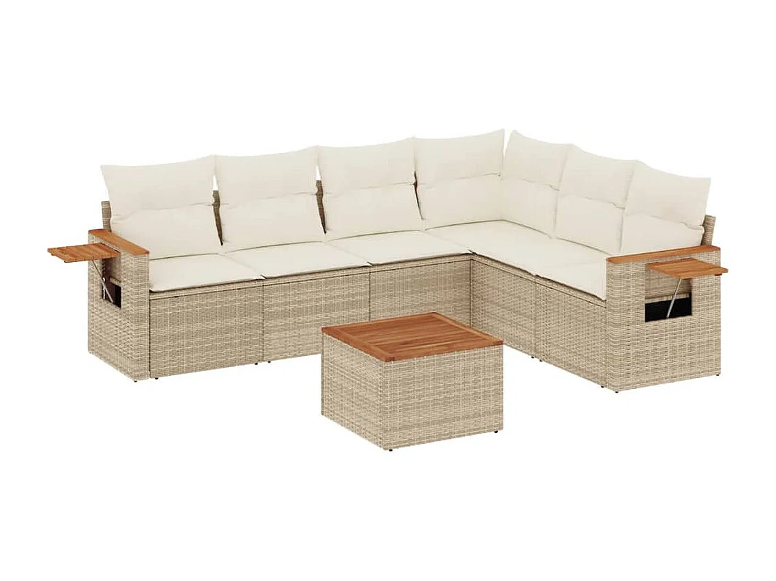 7 peças conjunto de sofás para jardim com almofadões vime PE bege