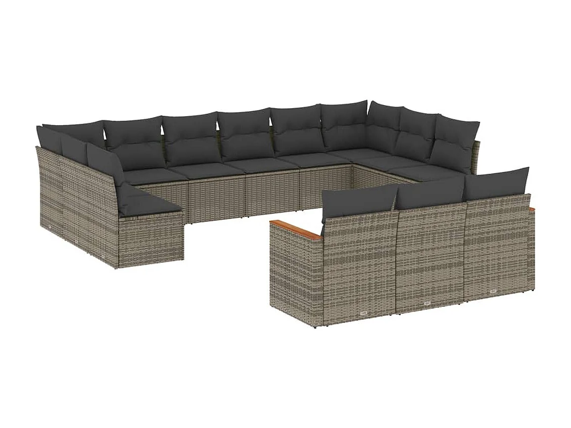 13 peças conjunto sofás para jardim com almofadões vime PE cinzento