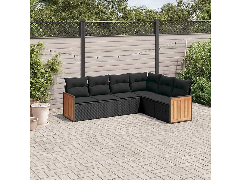Salon de jardin 6 pièces avec coussins noir résine tressée
