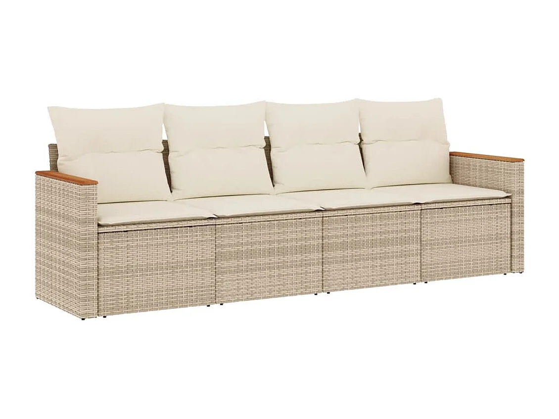 Salon de jardin avec coussins 4 pièces beige résine tressée