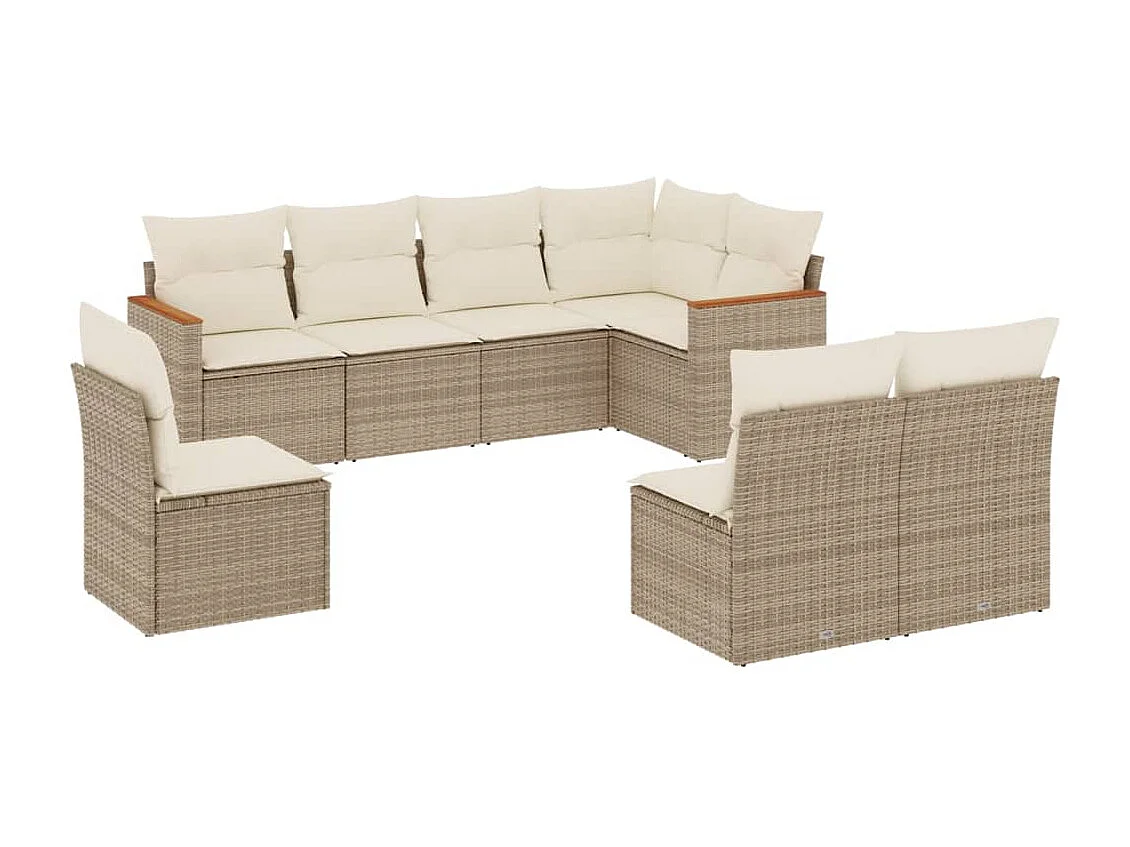 8 peças conjunto de sofás para jardim com almofadões vime PE bege