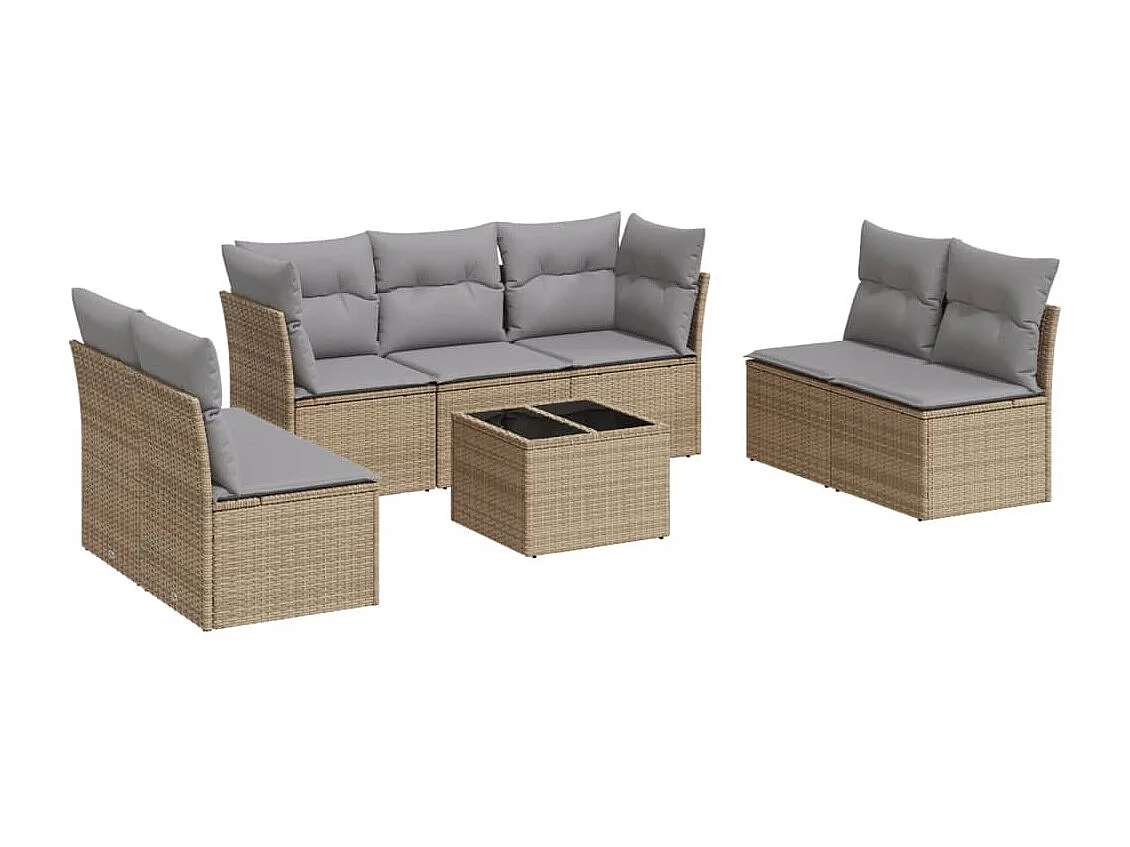 8 peças conjunto de sofás para jardim com almofadões vime PE bege