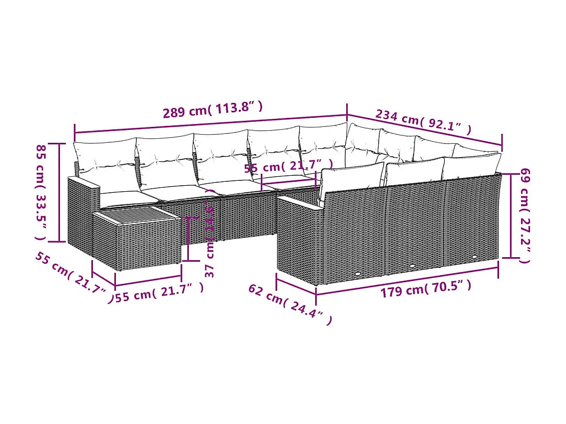 Salon de jardin 11 pièces avec coussins beige résine tressée