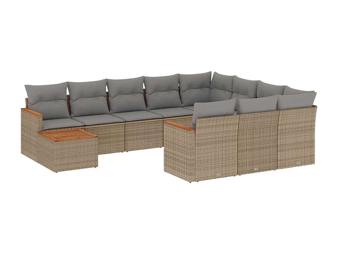 Salon de jardin 11 pièces avec coussins beige résine tressée