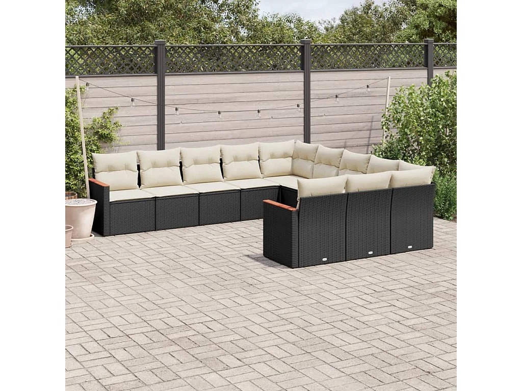 Salon de jardin 11 pièces avec coussins noir résine tressée