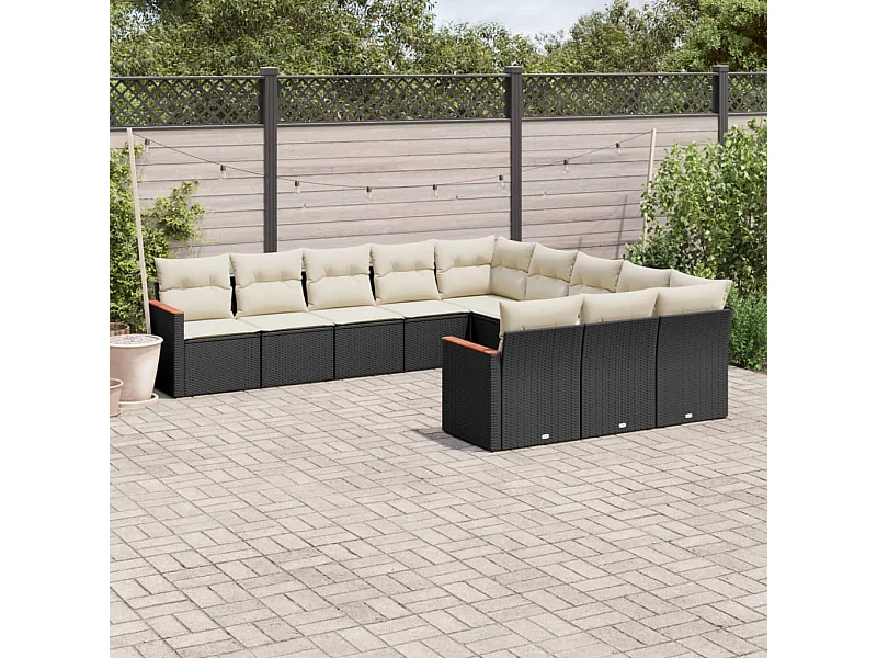 11 peças conjunto sofás de jardim com almofadões vime PE preto
