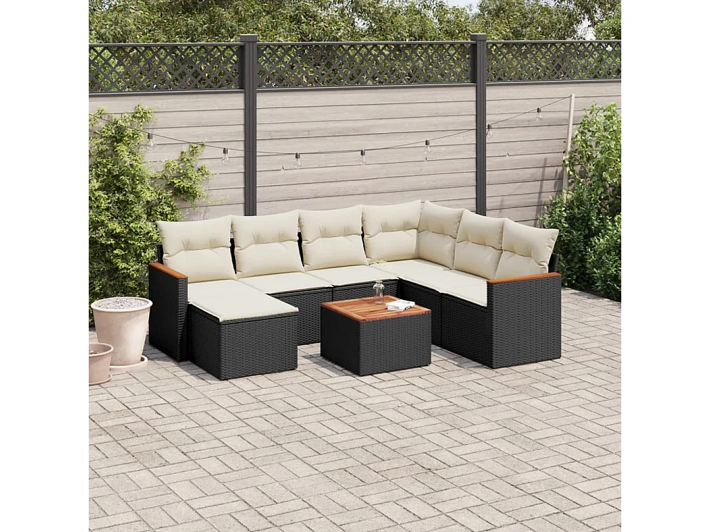 8 peças conjunto sofás de jardim com almofadões vime PE preto