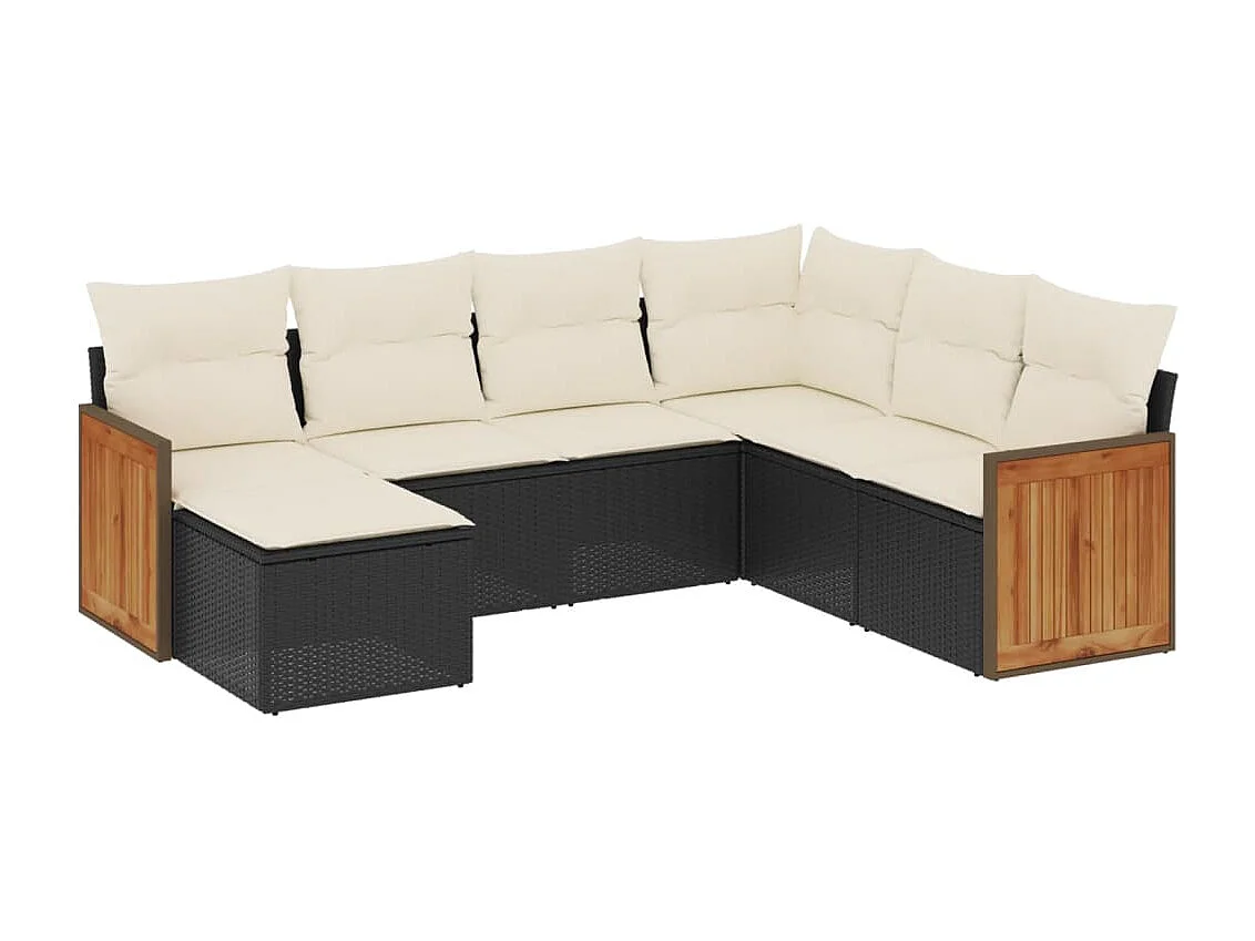 Salon de jardin 7 pièces avec coussins noir résine tressée