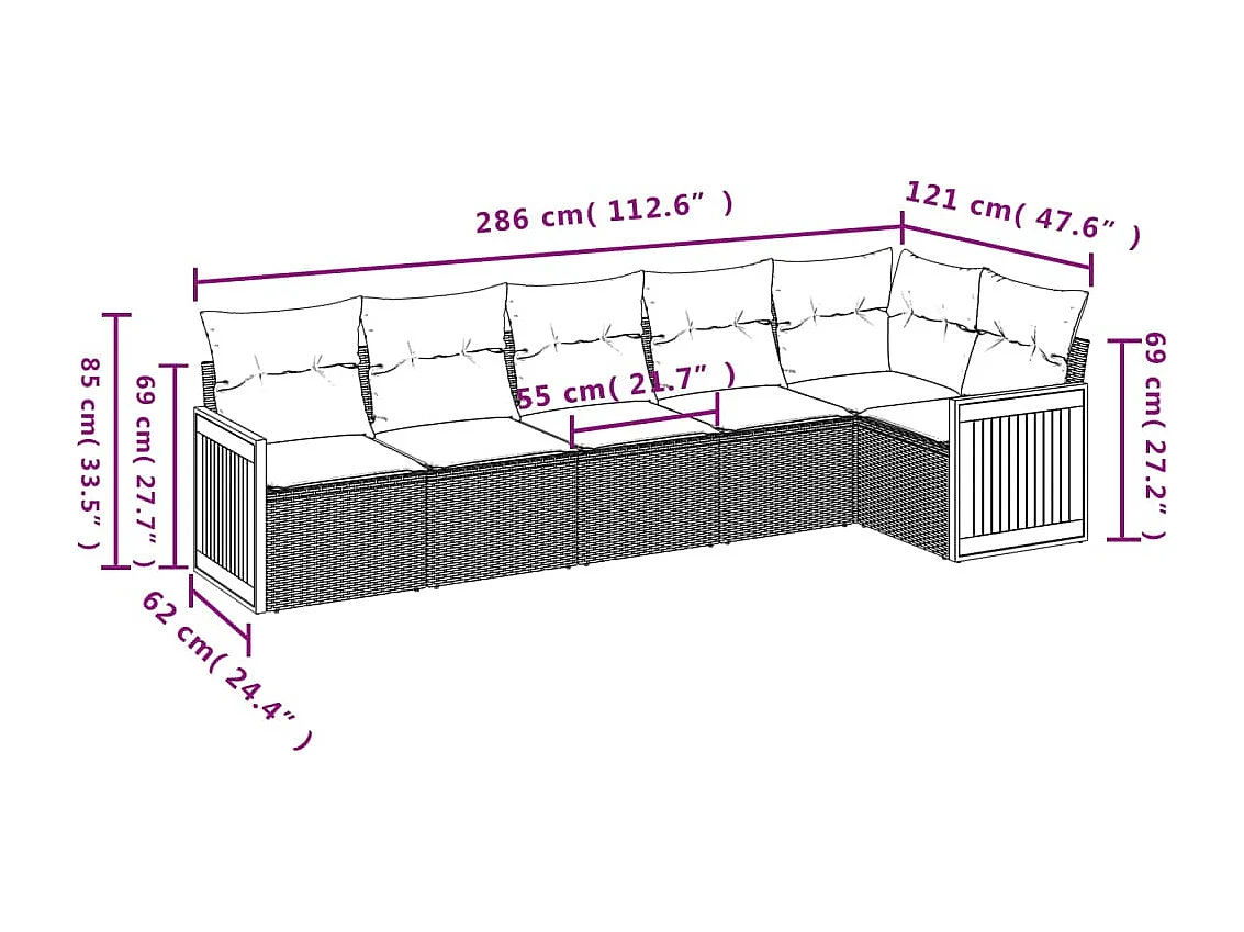 Salon de jardin avec coussins 6 pièces beige résine tressée