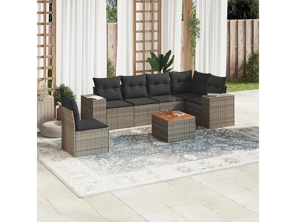 7-delige Loungeset met kussens poly rattan grijs