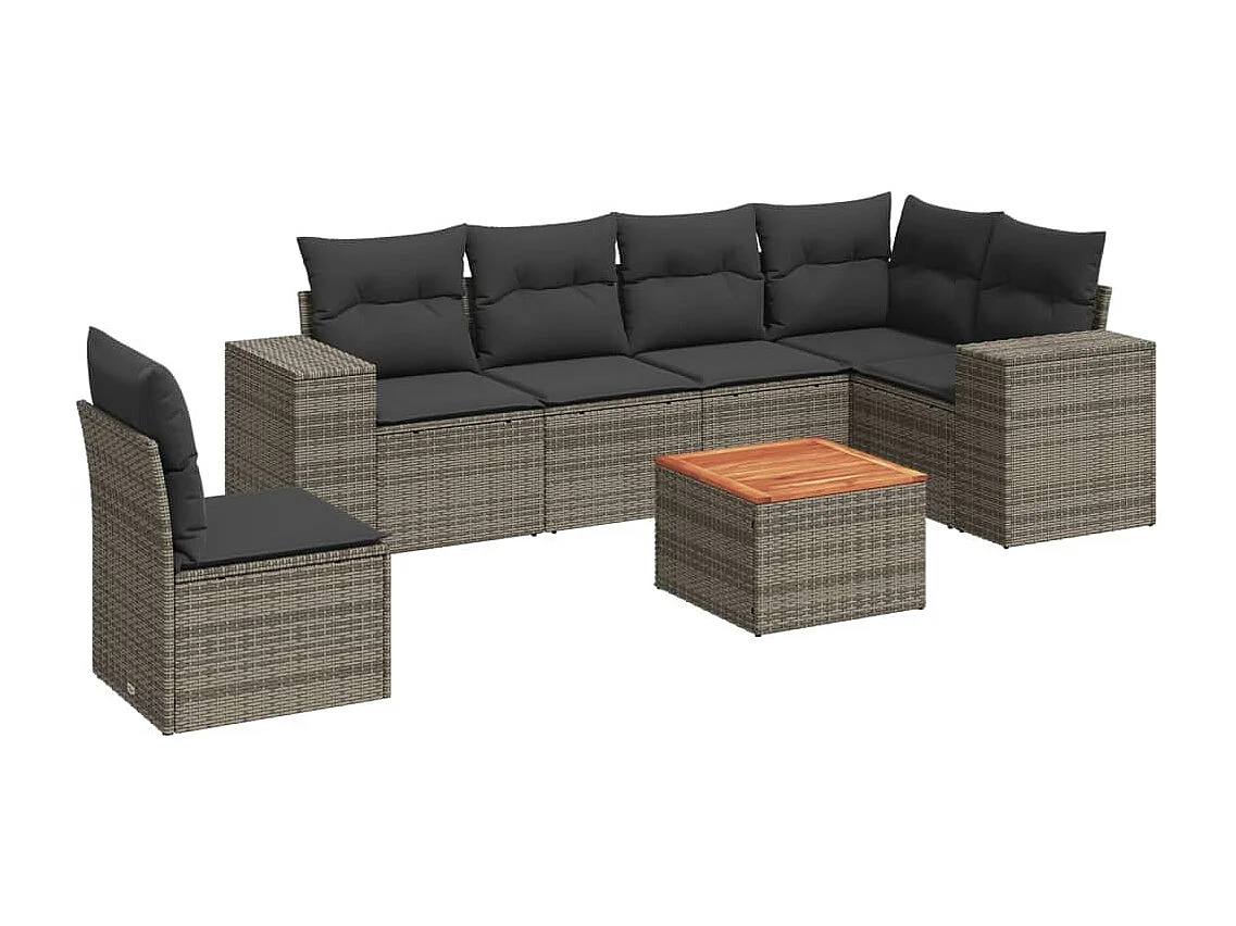 7-delige Loungeset met kussens poly rattan grijs