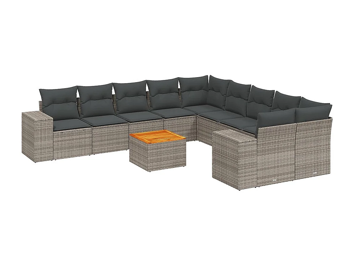 Salon de jardin 11 pièces avec coussins gris résine tressée