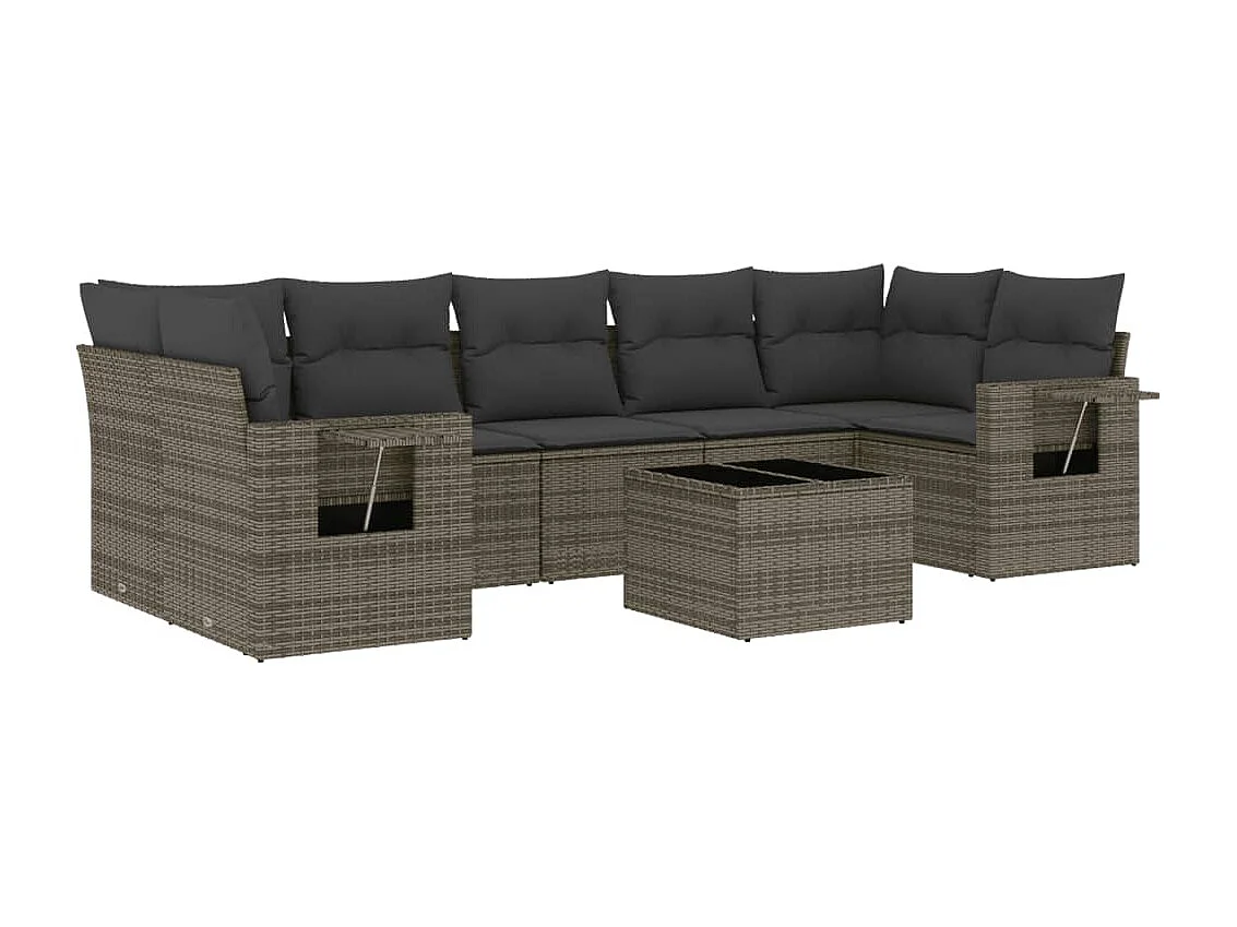 Set de sofás de jardín 8 piezas y cojines ratán sintético gris