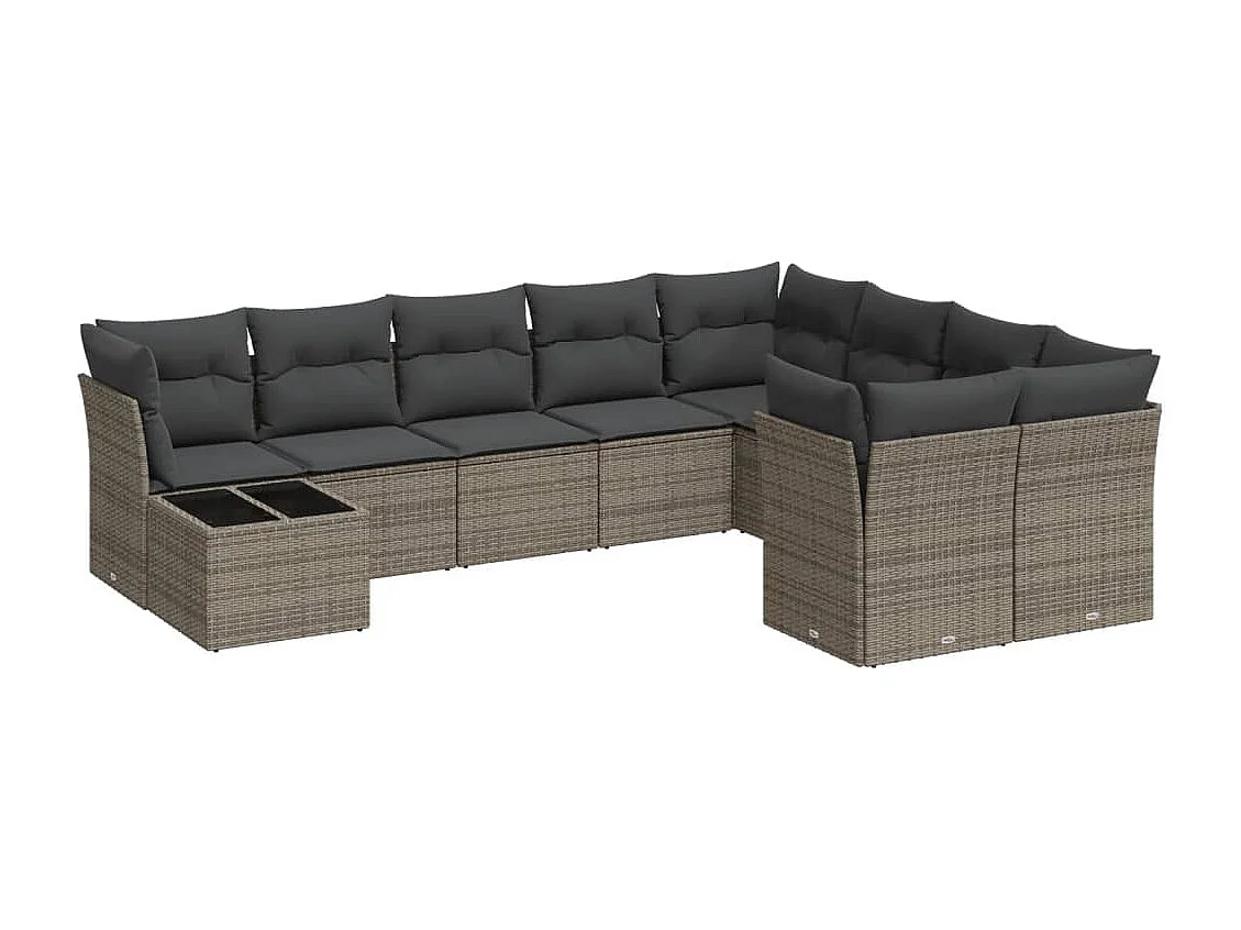 Set de sofás de jardín 10 piezas con cojines ratán sintético gris