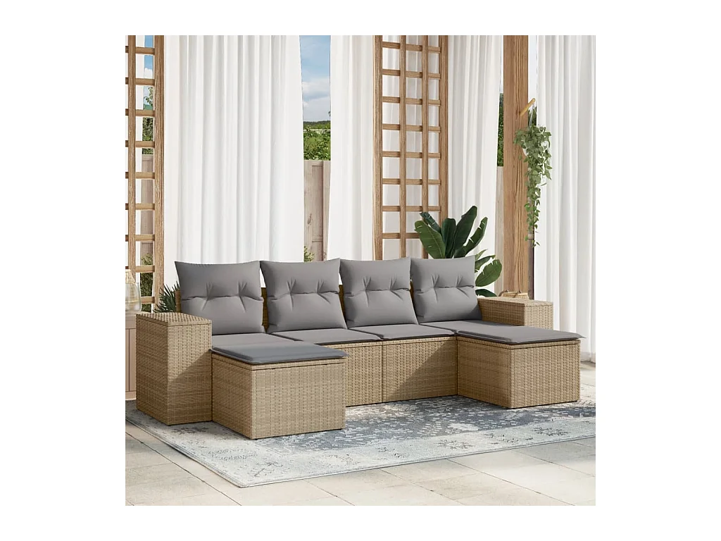 Salon de jardin avec coussins 6 pièces beige résine tressée