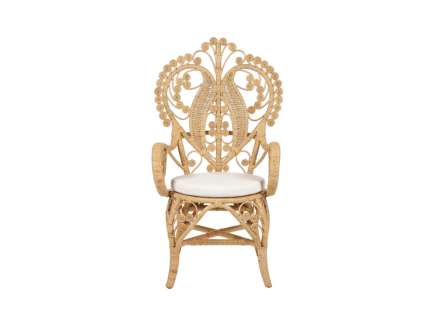 Pfauenstuhl aus Rattan natürlich / beige mit Kissen Indoor und Outdoor Carrara