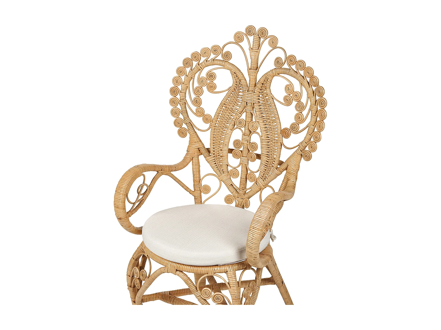 Pfauenstuhl aus Rattan natürlich / beige mit Kissen Indoor und Outdoor Carrara