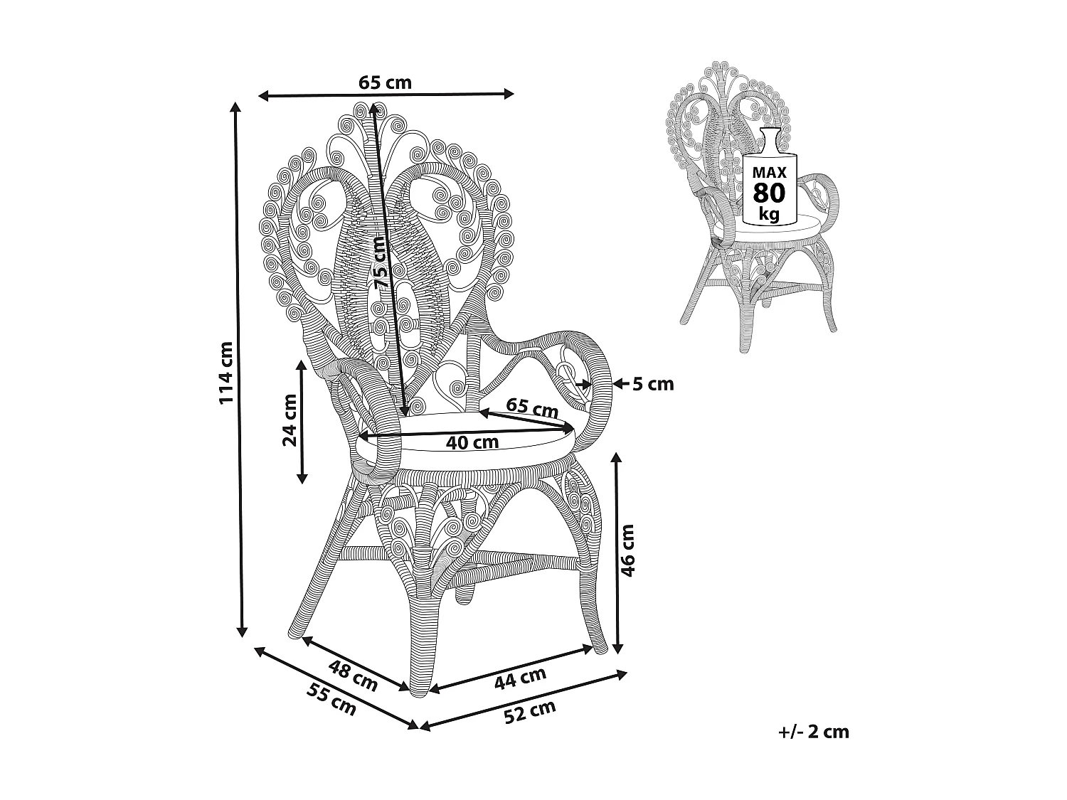 Chaise paon CARRARA Rotin Naturel