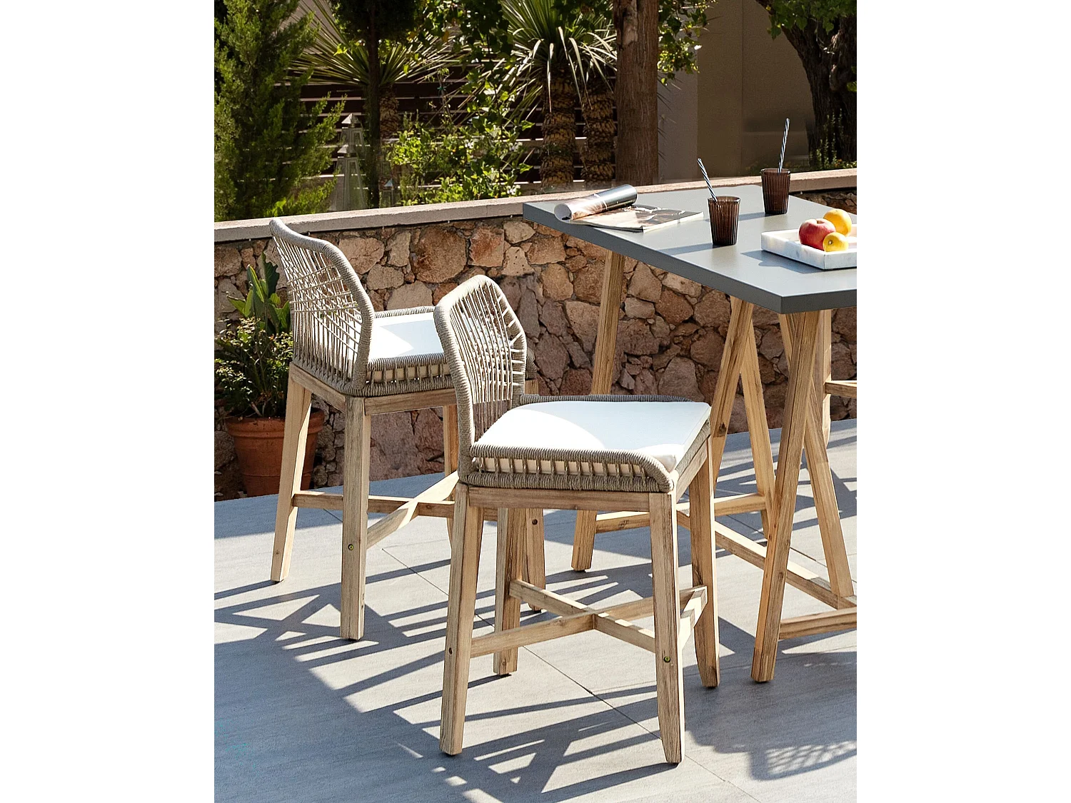 Lot de 2 chaises de bar de jardin TALAMONE Acacia Beige