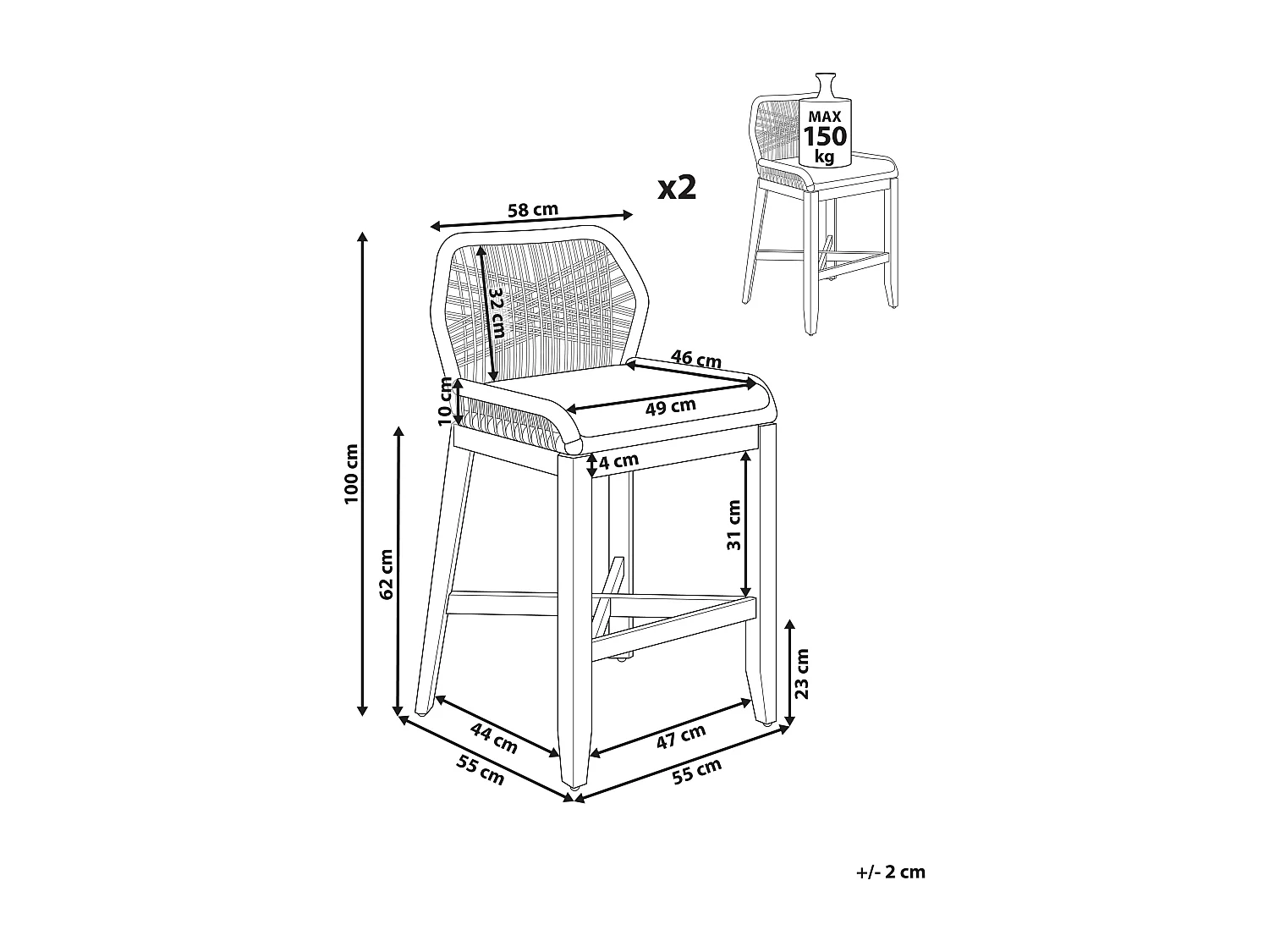 Zestaw 2 krzeseł barowych ogrodowych TALAMONE Drewno akacjowe Beżowy